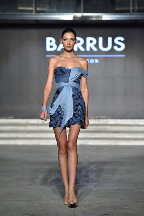 EMBROIDERED MINI DRESS WITH CHIFFON DETAIL - Barrus London